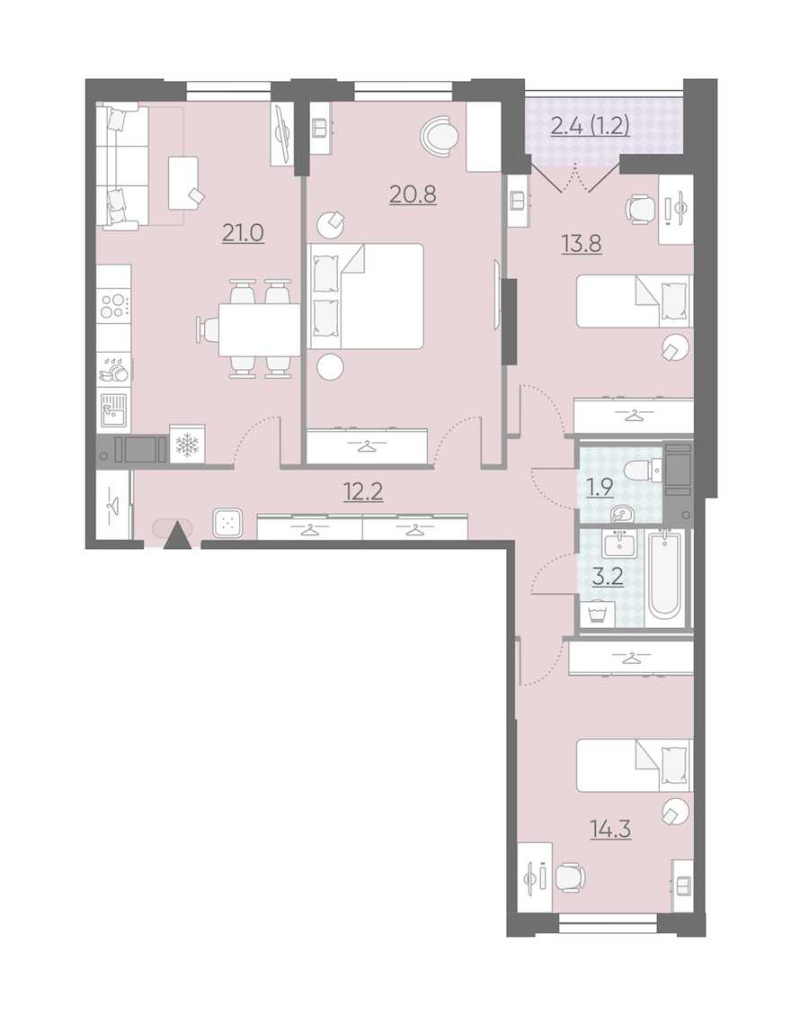 Трехкомнатная квартира в : площадь 88.4 м2 , этаж: 9 – купить в Санкт-Петербурге